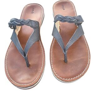 OluKai Kahikolu Braided Sandals Women's 8 Slate Tan Leather